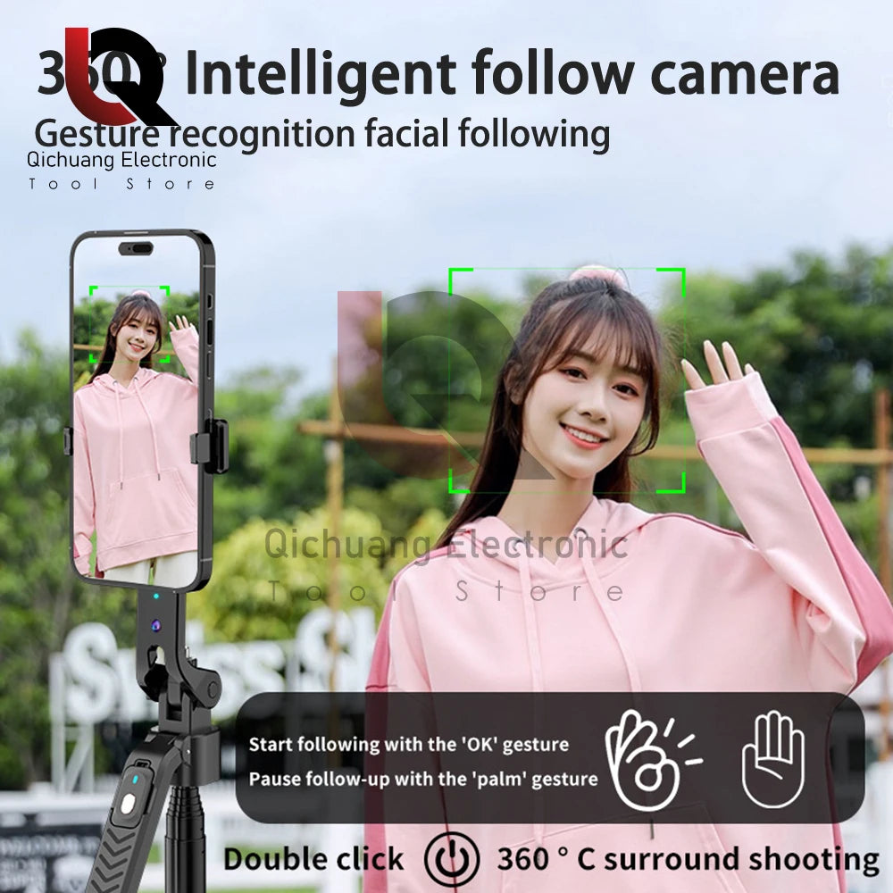 Anti-shake Selfie Stick Handheld AI Intelligent Tracking with Automatic Shooting Pole and 360 Degrees Rotation Selfie Stand