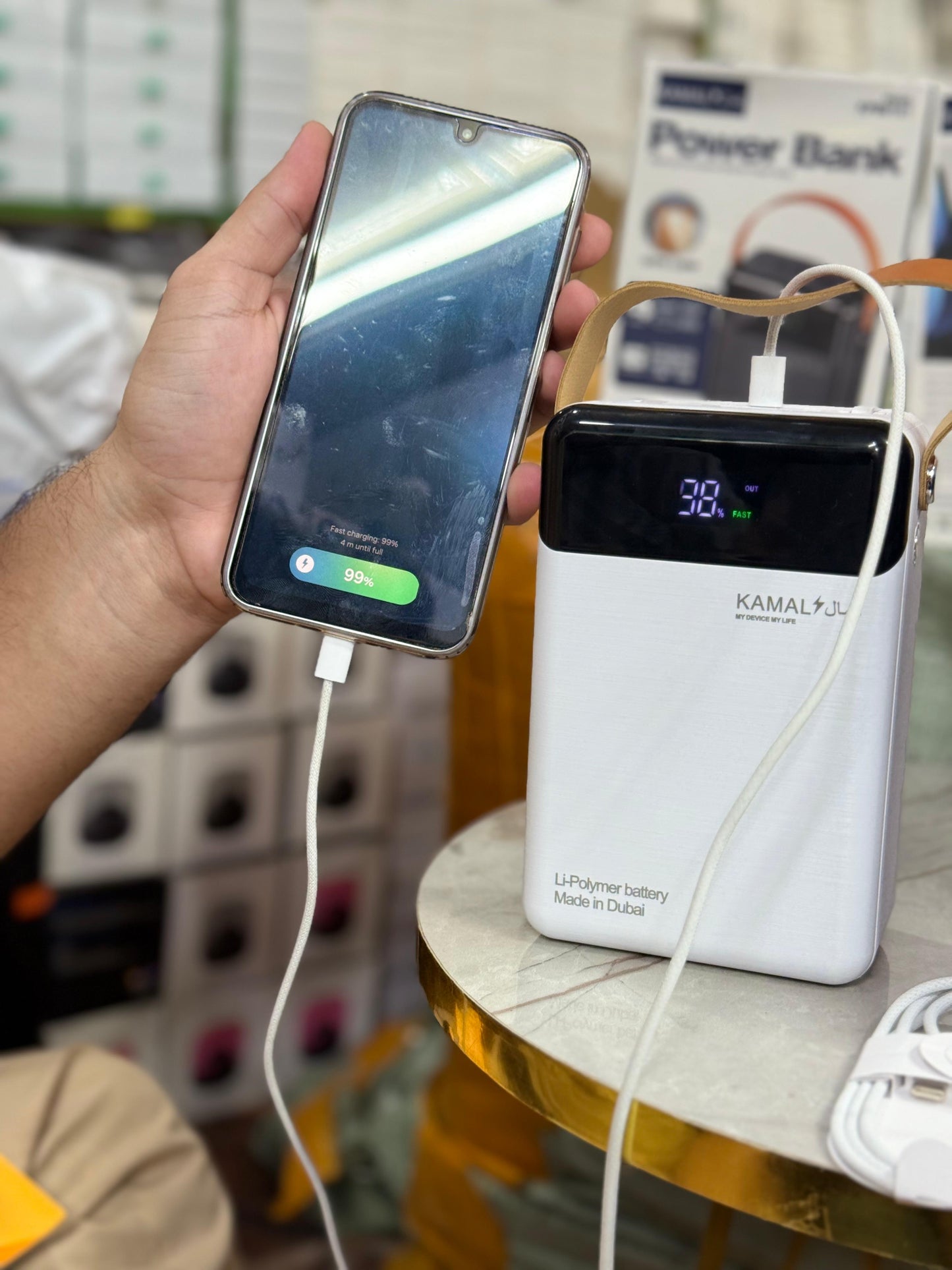 Dubai-Made | 160000mAh Power Bank – 6 Outputs | LED Lamp | Smart Display | Overload & Temp Protected + FREE Type-C to C Anti-Cut Cable