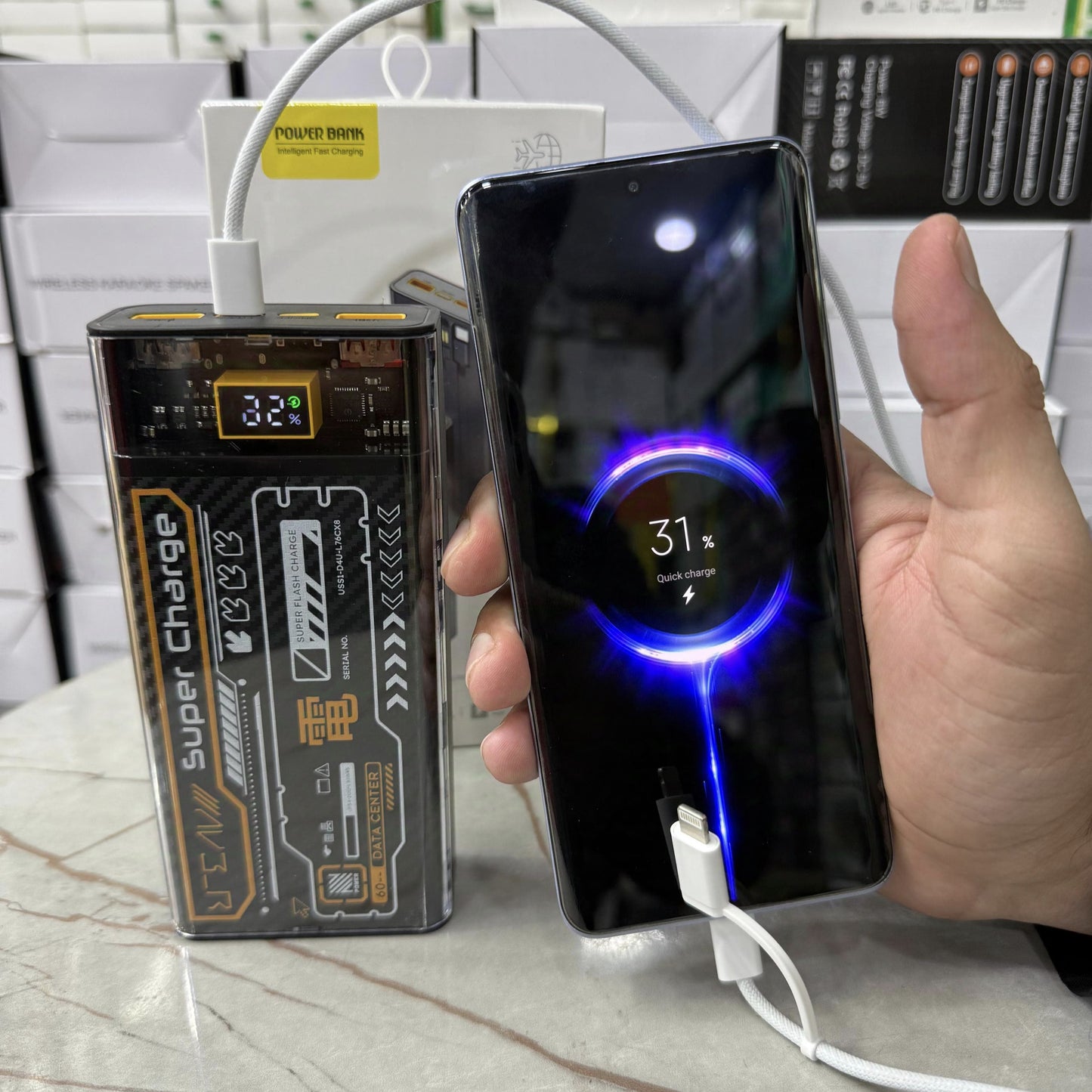 Amazon Lot Imported 20000mAh 120W Super Fast Charging Portable Power Bank With Free with 2-in-1 Cable